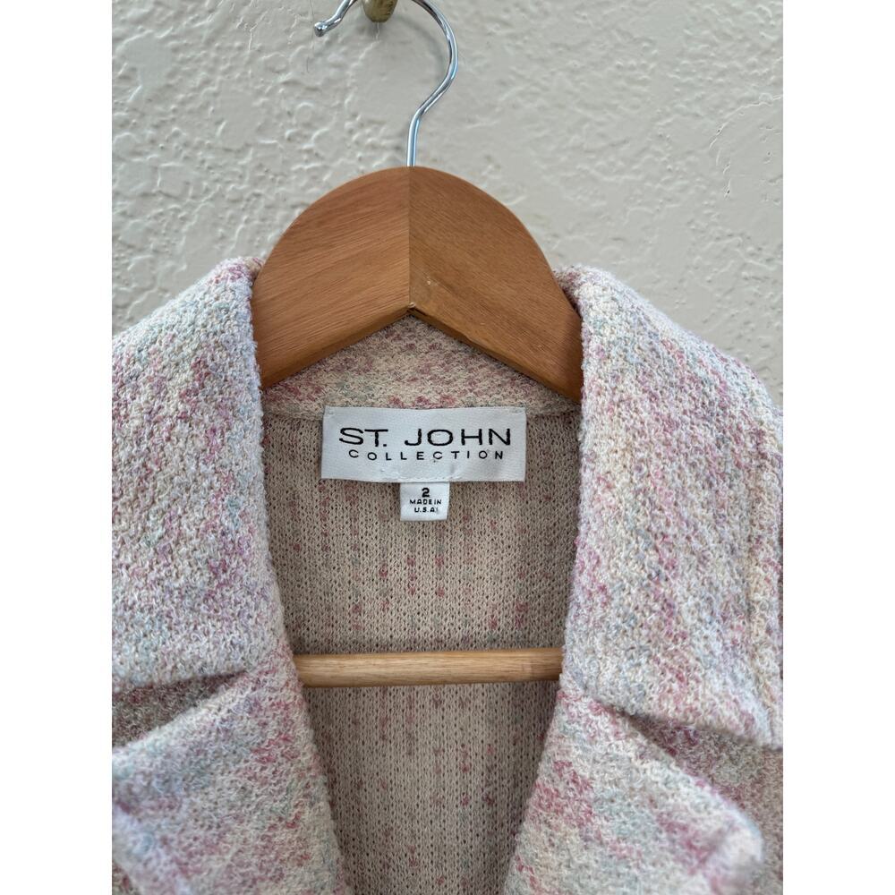 EUC St. John Collection Cream Pink Knit Tweed Zip Front Blazer - Picture 5 of 5